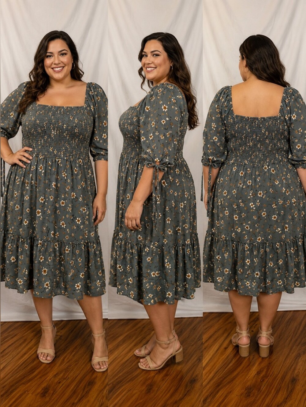 🥬Plus Size Green And White Floral Smocked Dress Cottagecore – Size 3X
